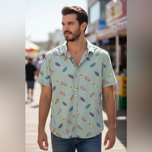 21Men  Size XS Button Up Shirt Popsicle So Cute Summer Short Sleeve Shirt. Blue. - Picture 1 of 7